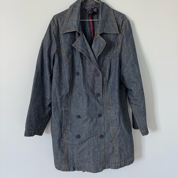 AE Sport & Co. Denim Trench Coat Jacket • Double Breasted • Women’s 1X - Picture 1 of 6